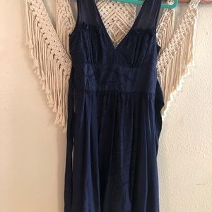 Beautiful Navy Silk Midi with Tree Embroidery